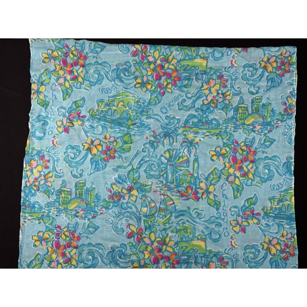 LILLY PULITZER Murfee Scarf Silk/Cashmere Blend Lilly Loves Chicago Print - Picture 6 of 10